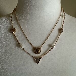 KARL LAGERFELD Layered  Pearl & Crystal Pavé Station Chain